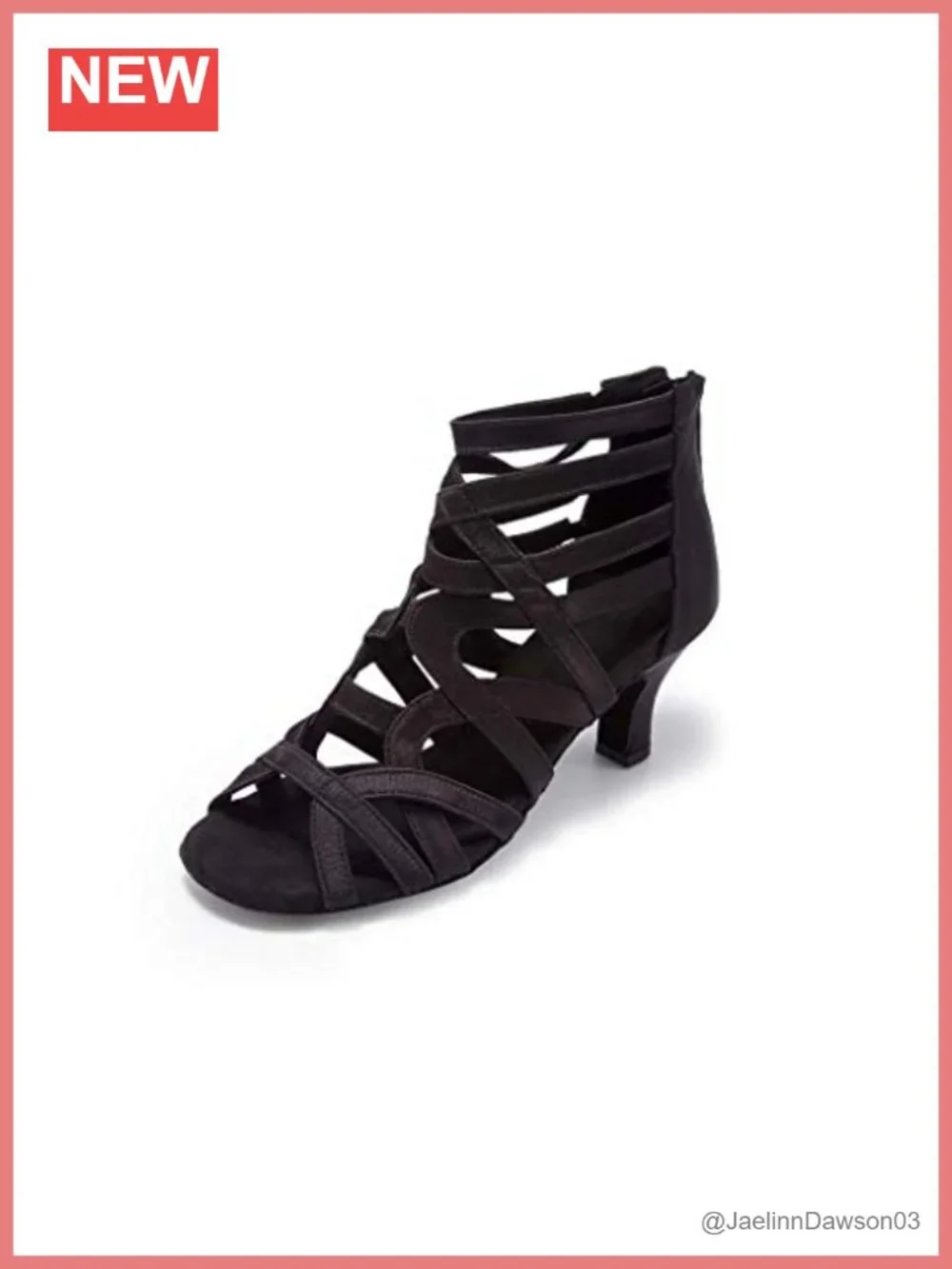 Women's Ballroom Dance Shoes Suede Block Heel Ankle Strap Rhinestone Zip S206